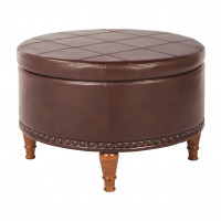 OSP Home Furnishings ALL-PD32 Alloway Storage Ottoman in Espresso Faux Leather with Antique Bronze Nailheads